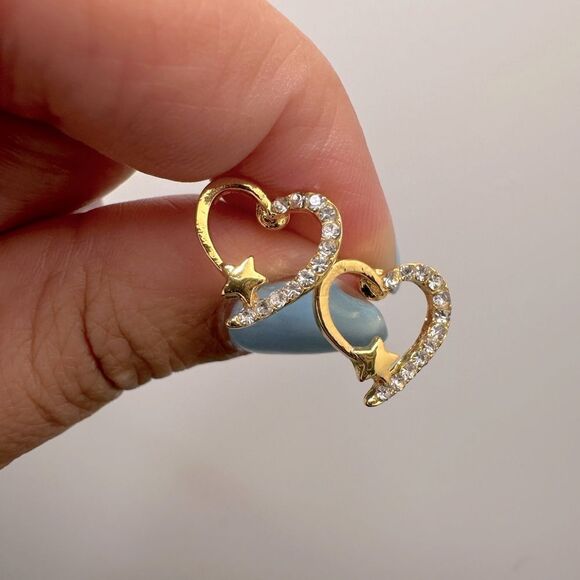 Gold Heart Star Stud Earrings - Picture 1 of 4